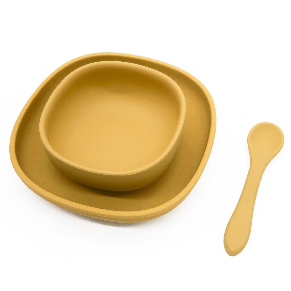 4pc Baby Silicone Plate Set Kids Bowl Plates Baby Feeding Silicone Bowl Spoon Children's Dishes Kid Dinner Platos Baby Tableware