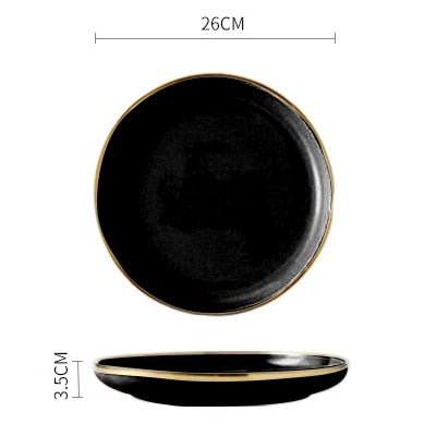 Pink Black Gold Inlay Ceramic Dinner Plate Tableware Porcelain Bulk Serving Dishes Home Wedding Decorative Dinnerware Wholesale