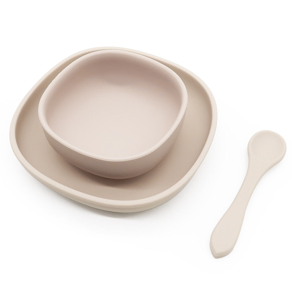 4pc Baby Silicone Plate Set Kids Bowl Plates Baby Feeding Silicone Bowl Spoon Children's Dishes Kid Dinner Platos Baby Tableware