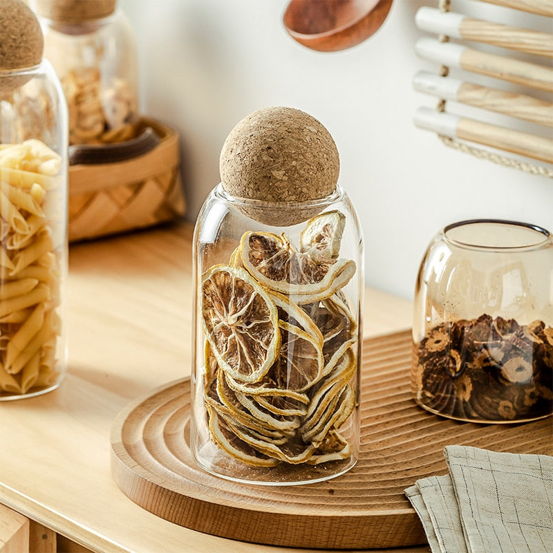 ATUCOHO 3PCS Transparent Glass Seasoning Teapot Storage Tank Storage Bottle Home Decoration Food Container Kitchen Storage Tool