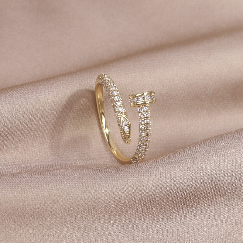14K Real Gold Plating AAA Zircon Simple Geometric Ring Elegant Women's Daily Work Opening Adjustable Ring