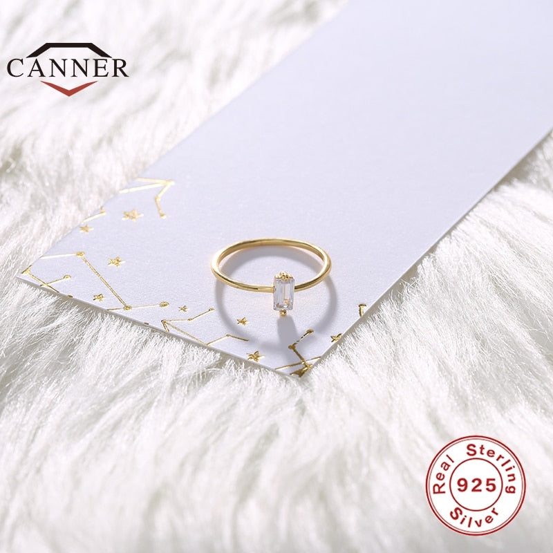 Simple Geometric Cubic Crystal Zircon Gold Wedding Rings for Women 925 Sterling Silver Engagement Party Rings Fashion Jewelry