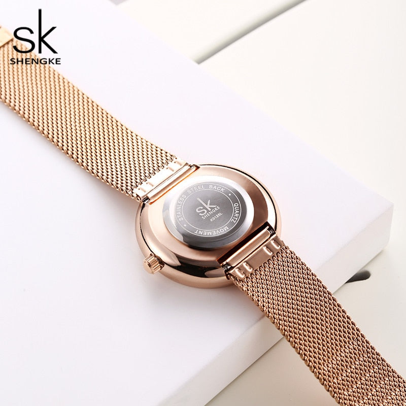 Shengke Gold Watch Women Watches Ladies Creative Steel Women's Meshband Watches Female Clock Relogio Feminino Montre Femme