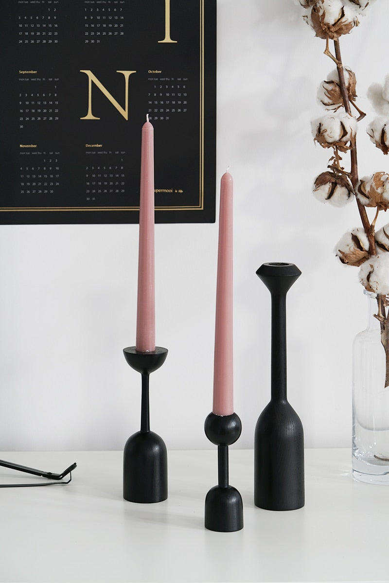 White Black Wooden Candle Holder Nice Minimalist Geometric Beech Shaped Candle Art Decoration Candle Seat
