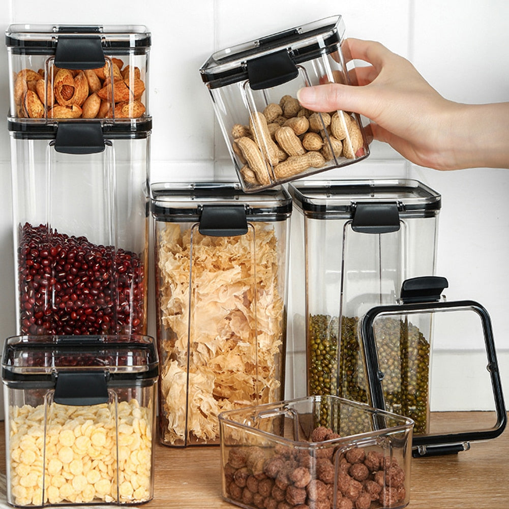 Storage Container Plastic Transparent Box Multigrain Cereal Containers Airtight Pantry Pasta Kitchen With Lid Food Sealed Cans