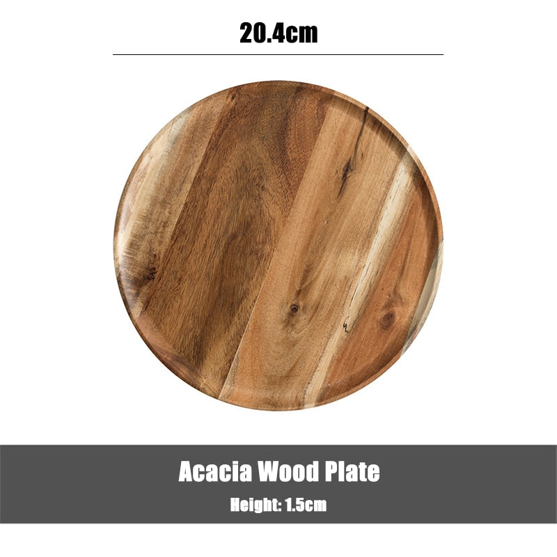 1Pcs Round Acacia Wood Plate Food Grade Healthy Fruit Salad Snack Sushi Dessert Cake Serving Plate Kitchen Dinner Plate Dishes