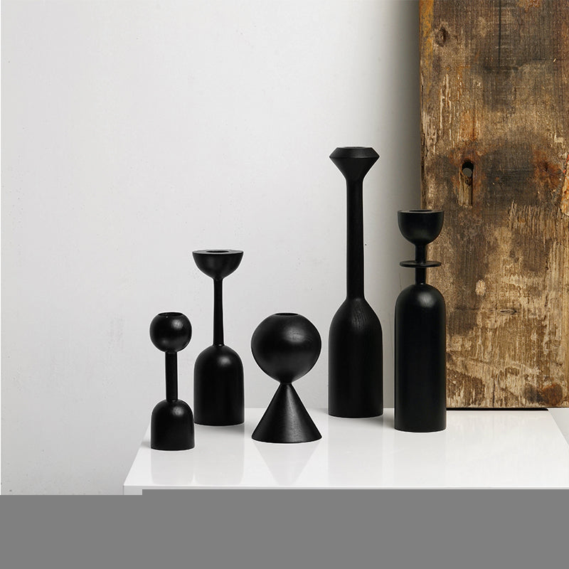 White Black Wooden Candle Holder Nice Minimalist Geometric Beech Shaped Candle Art Decoration Candle Seat