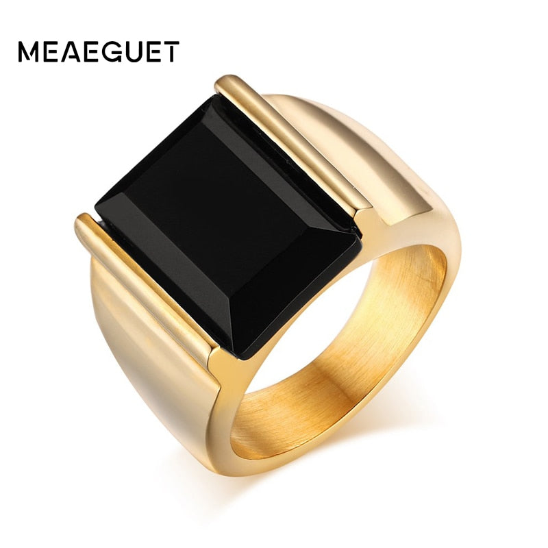Vintage Black Onyx Stone Rings Stainless Steel Wedding Band Rings Men Never Fade USA Size 7 to 12