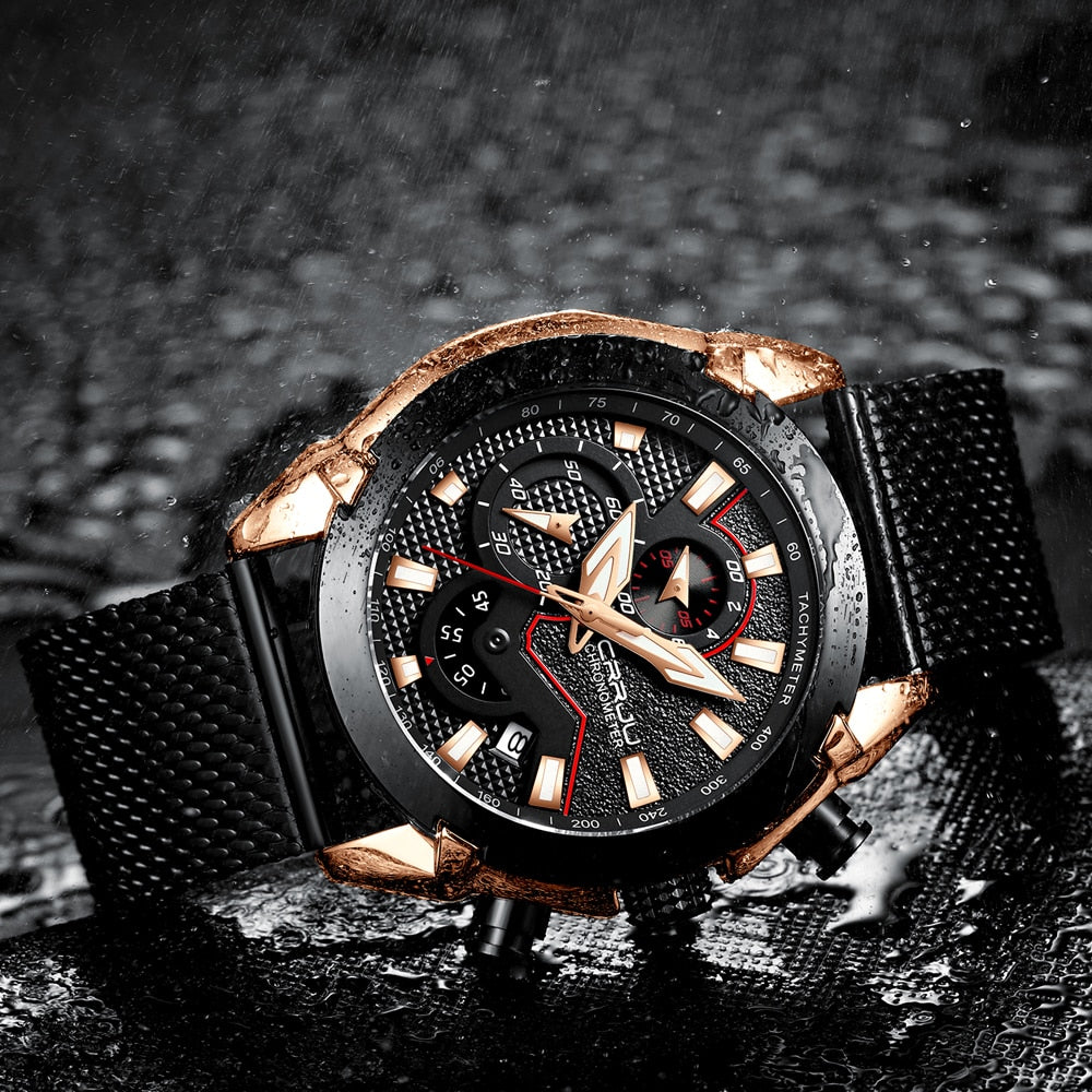 CRRJU New Fashion watches Luxury Calander Business Watch Mens Chronograph Sport Leather Watches Men's Luminous Quartz watch