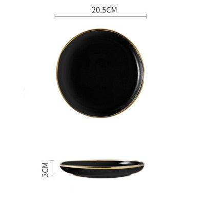 Pink Black Gold Inlay Ceramic Dinner Plate Tableware Porcelain Bulk Serving Dishes Home Wedding Decorative Dinnerware Wholesale