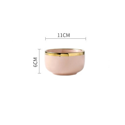 Pink Black Gold Inlay Ceramic Dinner Plate Tableware Porcelain Bulk Serving Dishes Home Wedding Decorative Dinnerware Wholesale