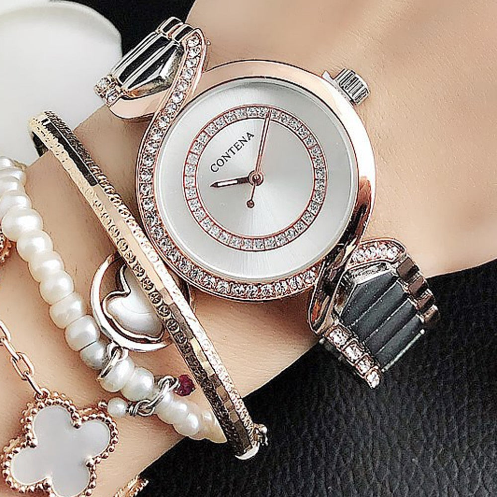 2021 Ladies Wrist Watches New Fashion Dress Watch Women Crystal Diamond Watches Stainless Steel Silver Clock Women Montre Femme