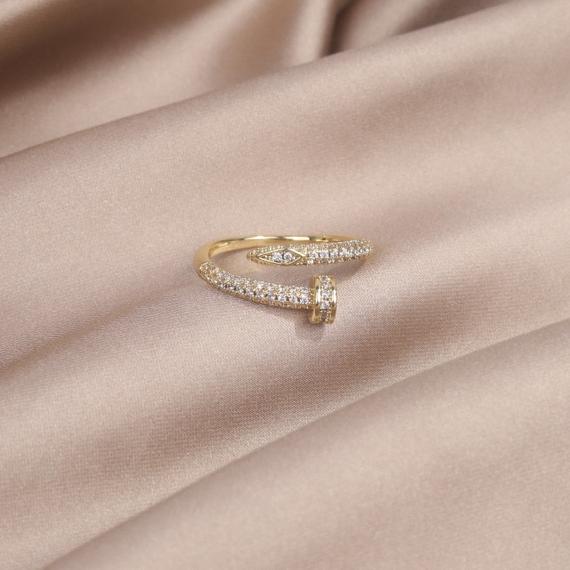 14K Real Gold Plating AAA Zircon Simple Geometric Ring Elegant Women's Daily Work Opening Adjustable Ring