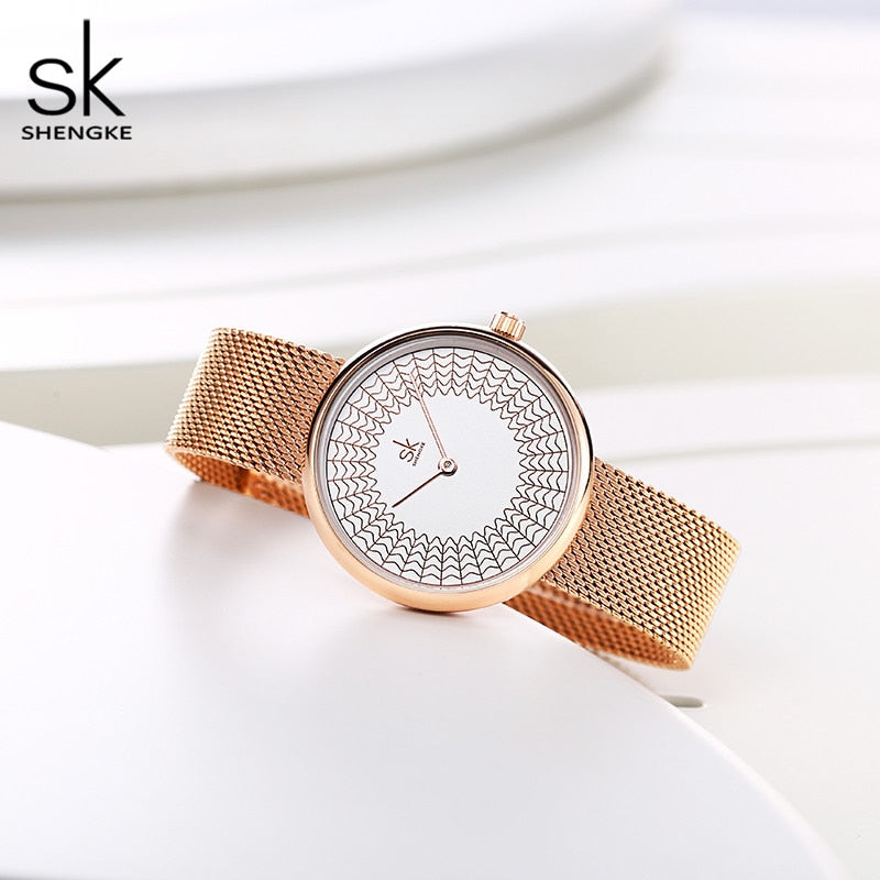 Shengke Gold Watch Women Watches Ladies Creative Steel Women's Meshband Watches Female Clock Relogio Feminino Montre Femme