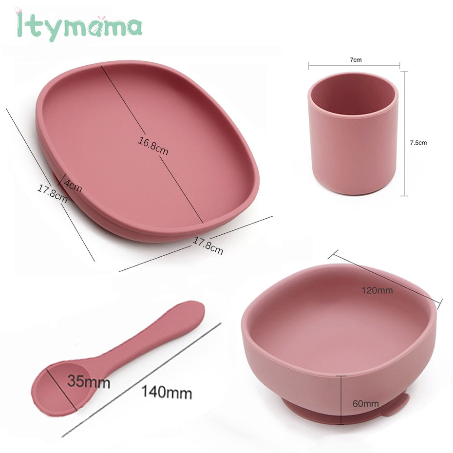 4pc Baby Silicone Plate Set Kids Bowl Plates Baby Feeding Silicone Bowl Spoon Children's Dishes Kid Dinner Platos Baby Tableware