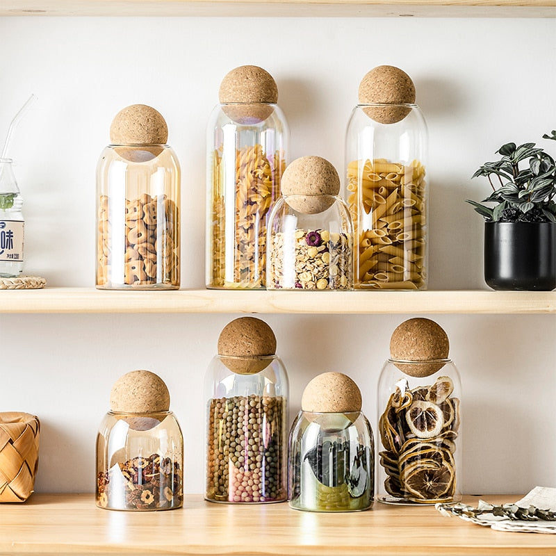 ATUCOHO 3PCS Transparent Glass Seasoning Teapot Storage Tank Storage Bottle Home Decoration Food Container Kitchen Storage Tool