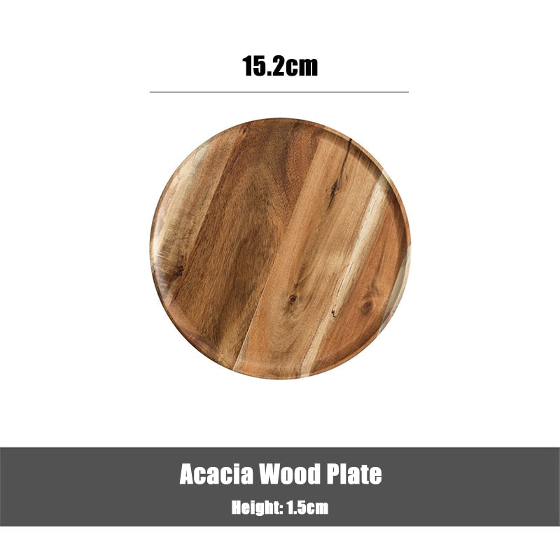 1Pcs Round Acacia Wood Plate Food Grade Healthy Fruit Salad Snack Sushi Dessert Cake Serving Plate Kitchen Dinner Plate Dishes