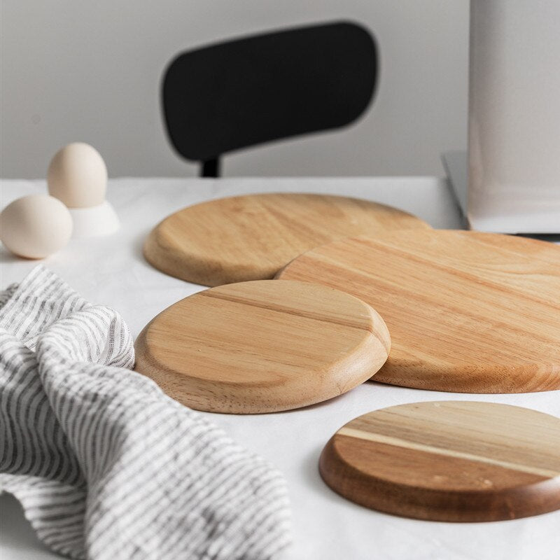 Wooden Round Tray Rubberwood Acacia Wood Breakfast Dishes Japanese Style Household Fruit Plate Dessert Plates Wooden Saucer