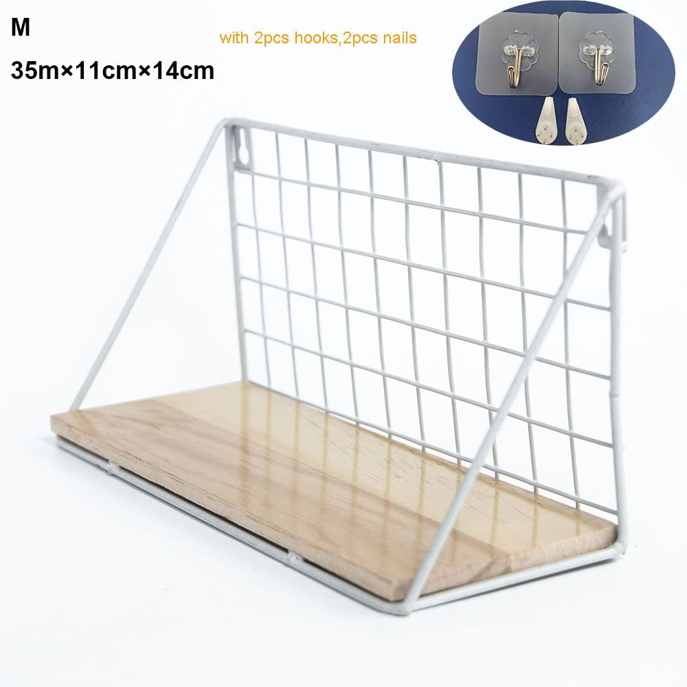 Wooden Iron Wall Shelf Wall Mounted Storage Rack Organization for Kitchen Bedroom Home Decor Kid Room DIY Wall Decoration Holder