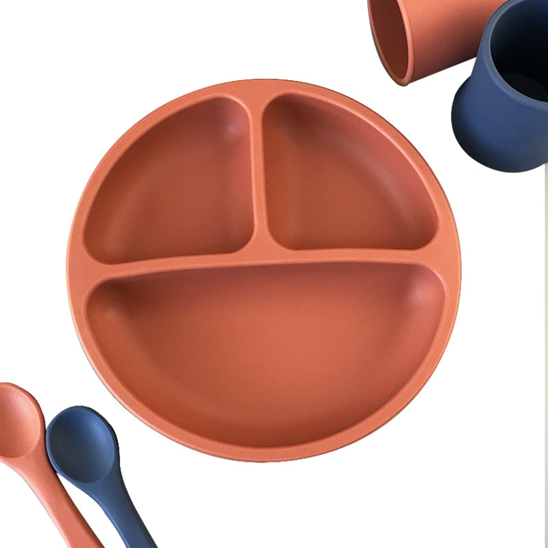 Baby Bowls Plates Spoons Safe Silicone Dining Plates Solid Cute Cartoon Children's Dishes Training Tableware Kids Feeding Bowls