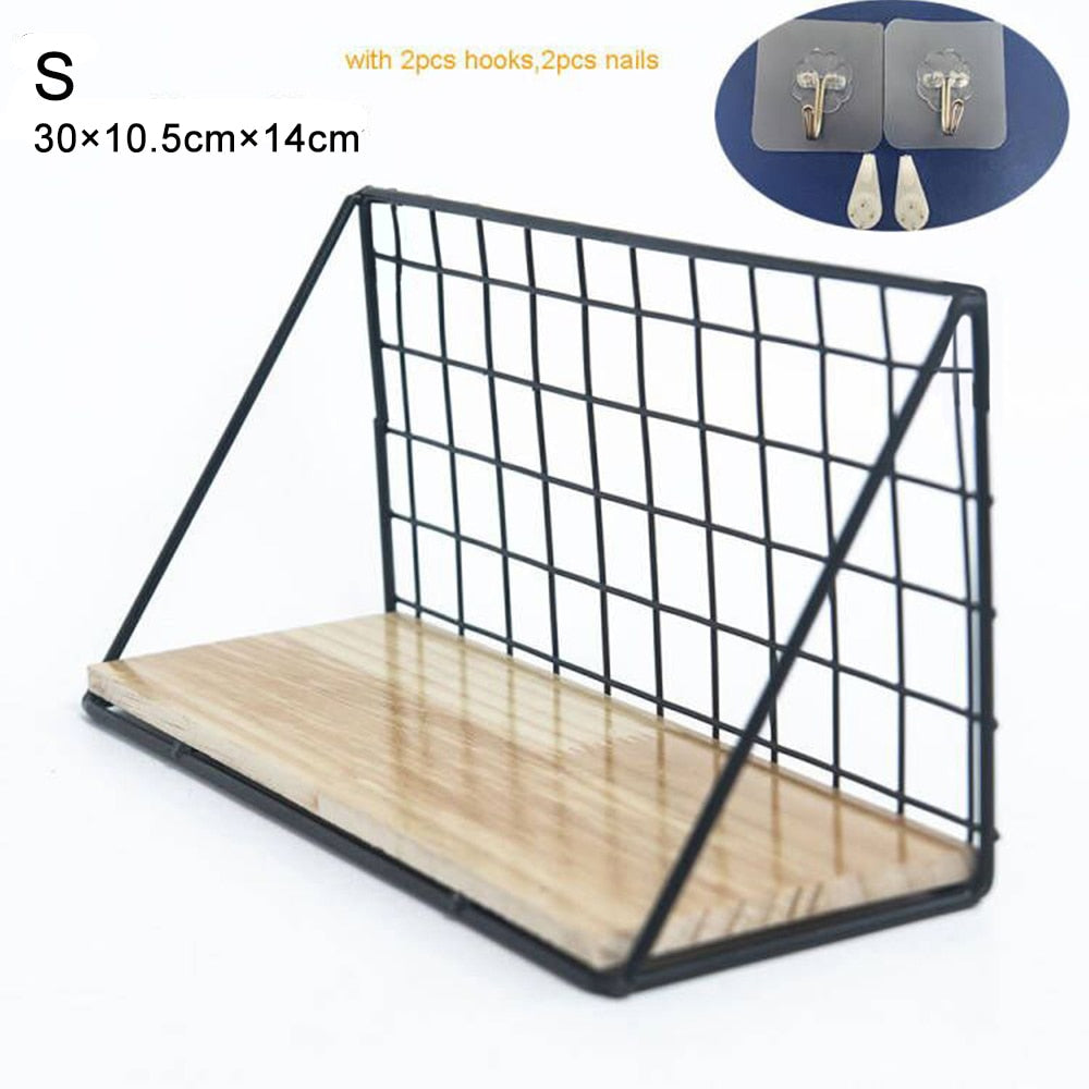 Wooden Iron Wall Shelf Wall Mounted Storage Rack Organization for Kitchen Bedroom Home Decor Kid Room DIY Wall Decoration Holder