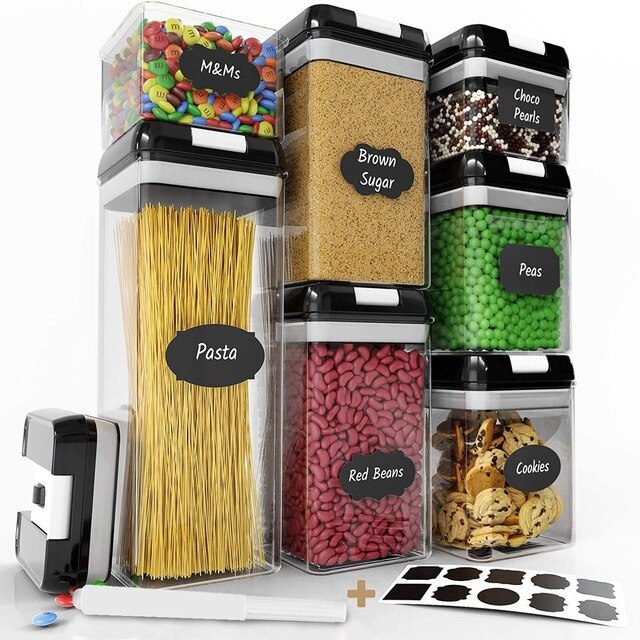 7Pcs Airtight Refrigerator Food Container Storage box Kitchen Jar with Lids Plastic Transparent Cans Multigrain Bulk Containers