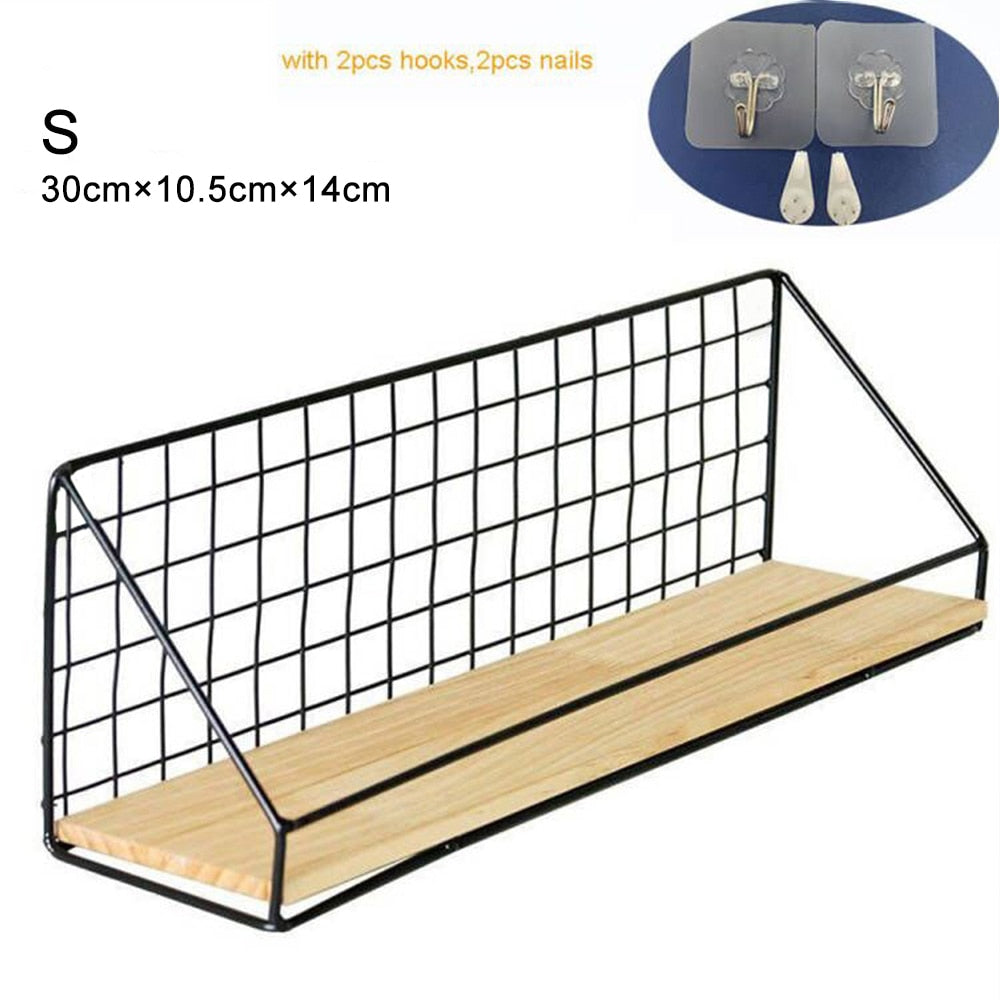 Wooden Iron Wall Shelf Wall Mounted Storage Rack Organization for Kitchen Bedroom Home Decor Kid Room DIY Wall Decoration Holder