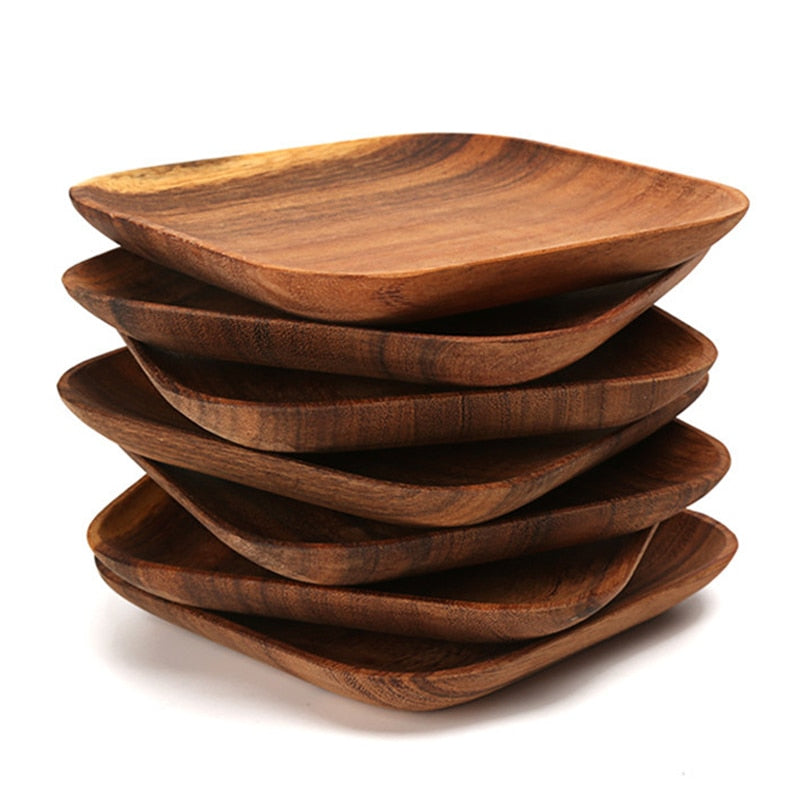 2Pcs Acacia Wood Plates Square Wooden Snack Plate Cake Dessert Fruit Serving Small Sushi Food Dishes Plate Set Wooden Tableware