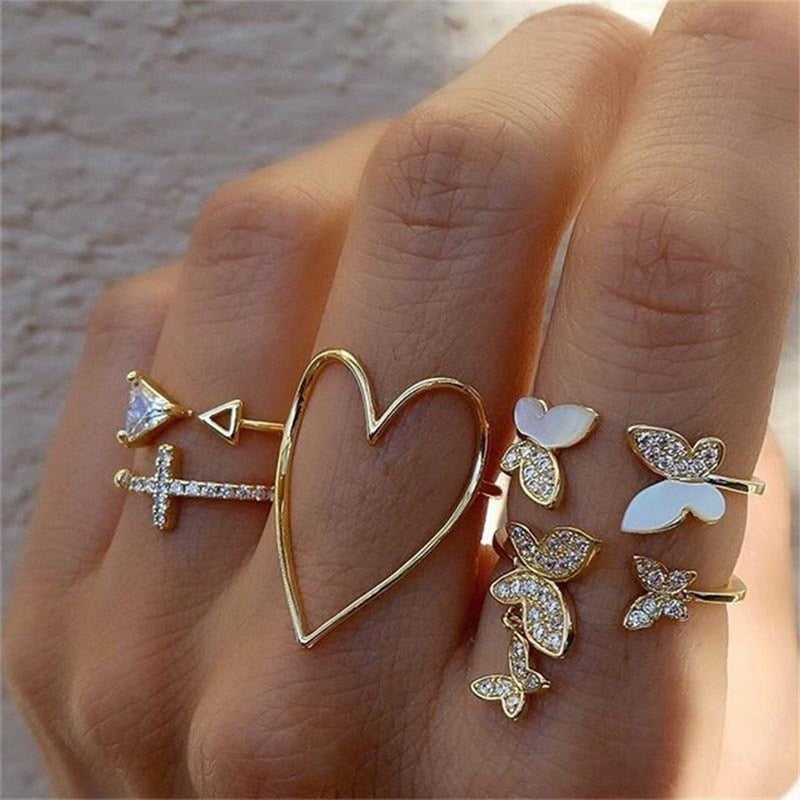 Bohemian Geometric Rings Set For Women Vintage Star Moon Flower Knuckle Finger Ring Women Girl Fashion Jewelry Gift