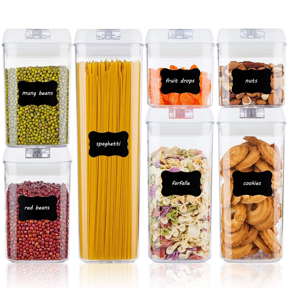 7Pcs Airtight Refrigerator Food Container Storage box Kitchen Jar with Lids Plastic Transparent Cans Multigrain Bulk Containers