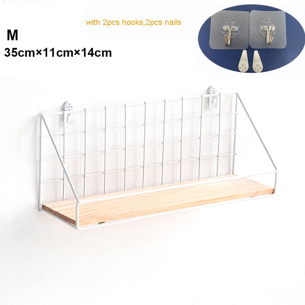 Wooden Iron Wall Shelf Wall Mounted Storage Rack Organization for Kitchen Bedroom Home Decor Kid Room DIY Wall Decoration Holder