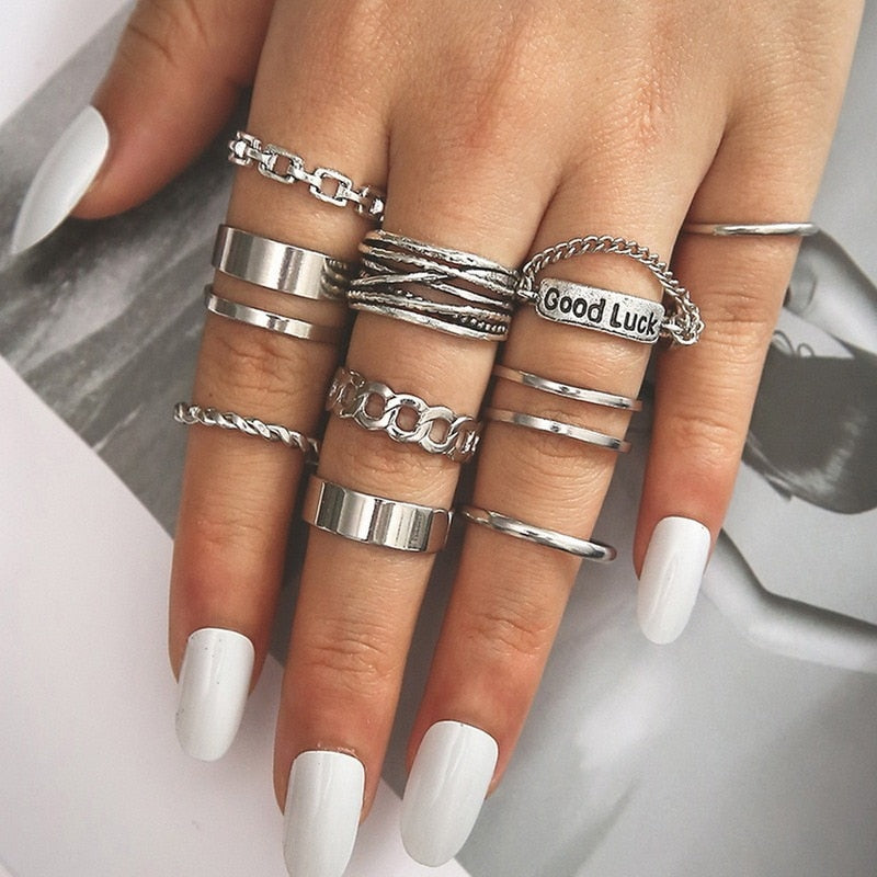 Bohemian Geometric Rings Set For Women Vintage Star Moon Flower Knuckle Finger Ring Women Girl Fashion Jewelry Gift