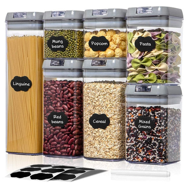 7Pcs Airtight Refrigerator Food Container Storage box Kitchen Jar with Lids Plastic Transparent Cans Multigrain Bulk Containers