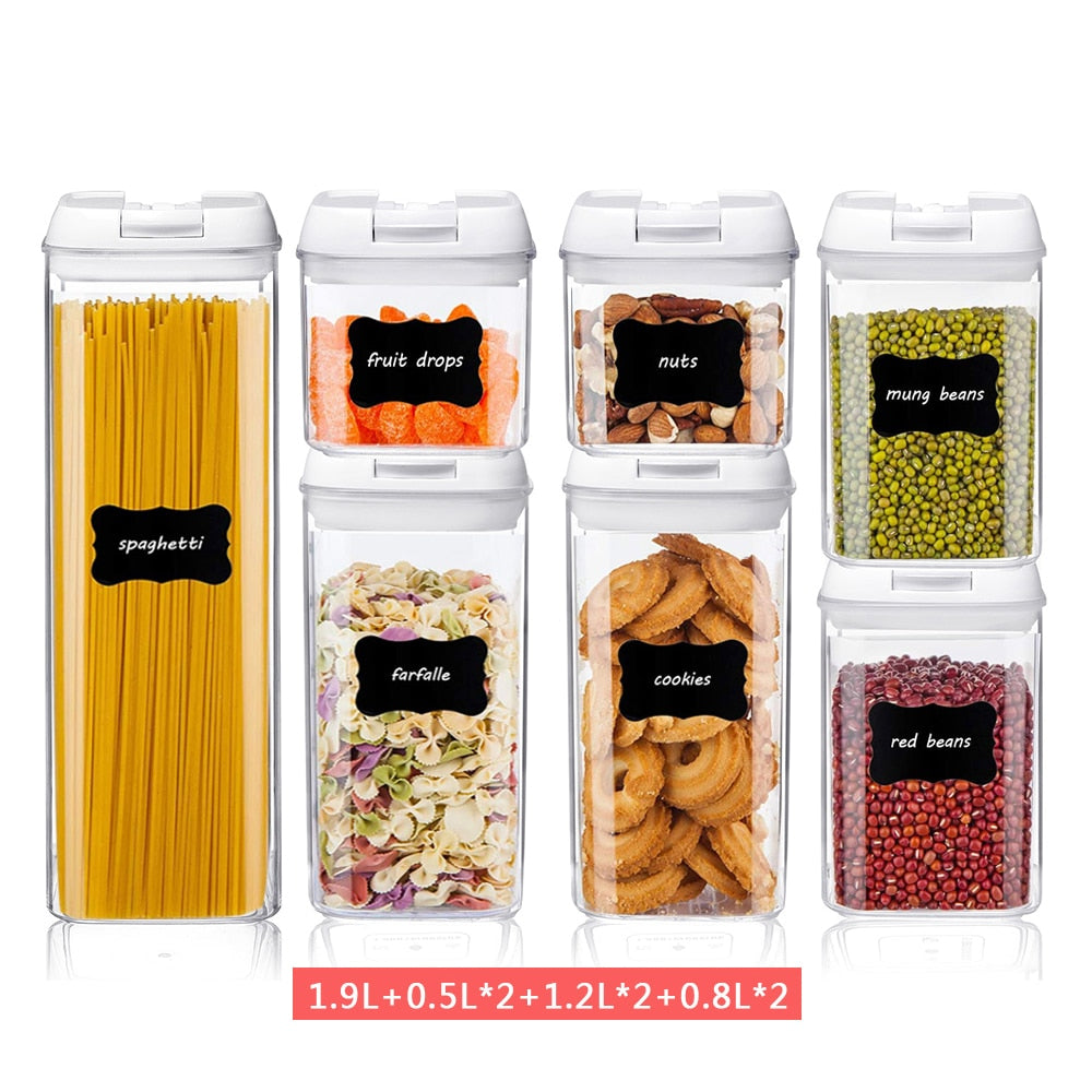 7Pcs Airtight Refrigerator Food Container Storage box Kitchen Jar with Lids Plastic Transparent Cans Multigrain Bulk Containers