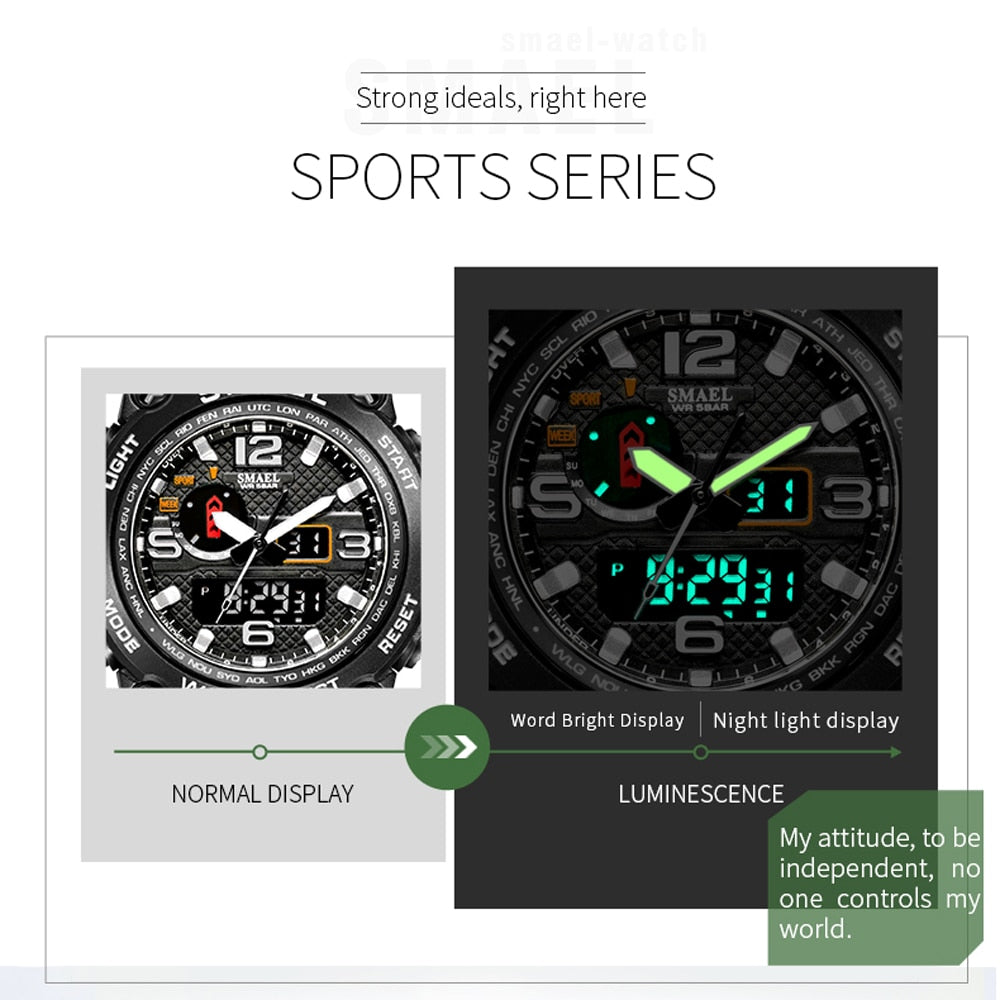 SMAEL1545D Sport Watch For Men Army LED Waterproof Watches Men's Top Luxury Brand Digital Quartz WristWatch Male wrist Stopwatch