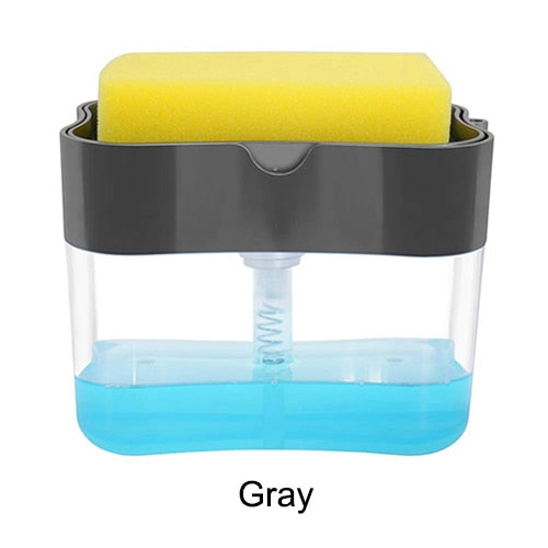 Soap Dispenser with Sponge Holder Cleaning Liquid Pump Dispensers Container Manual Press Home Bathroom Kitchen Clean Accessories