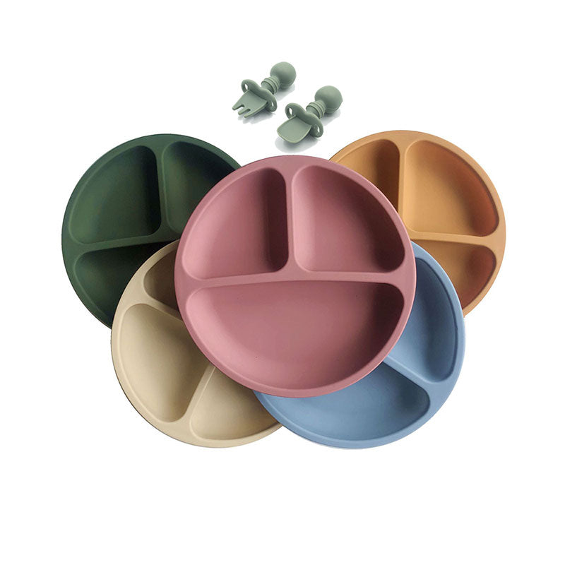 Baby Bowls Plates Spoons Safe Silicone Dining Plates Solid Cute Cartoon Children's Dishes Training Tableware Kids Feeding Bowls