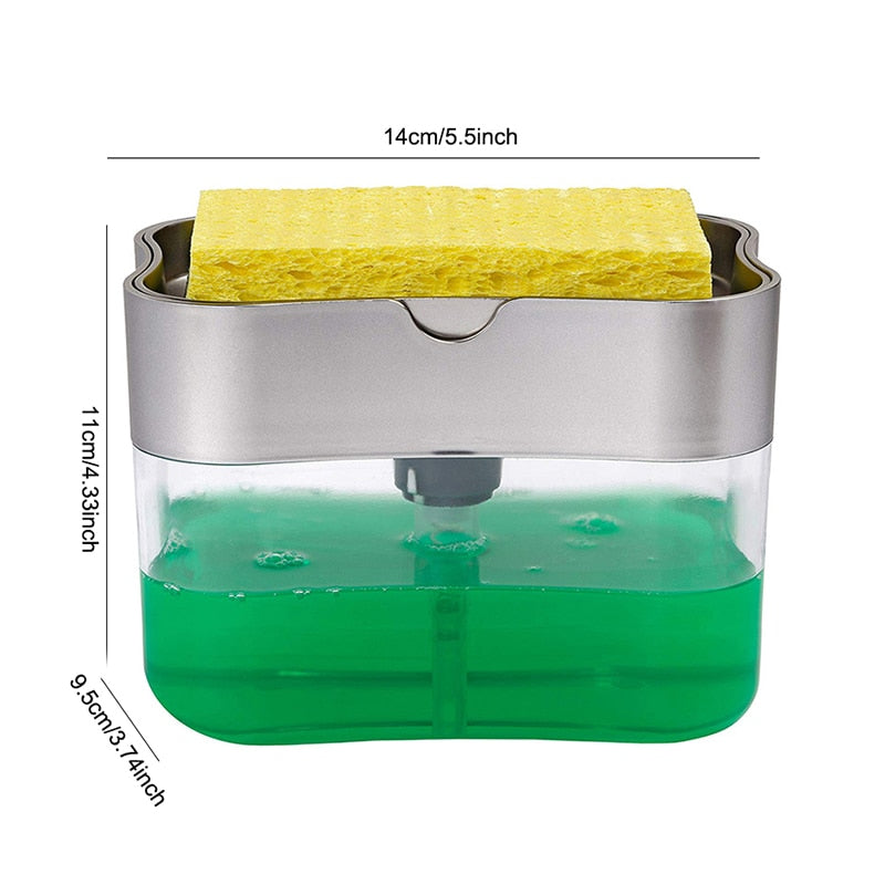 Soap Dispenser with Sponge Holder Cleaning Liquid Pump Dispensers Container Manual Press Home Bathroom Kitchen Clean Accessories