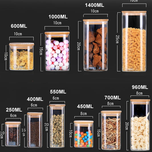 Square Sealed Glass Jars For Spice Kitchen Storage Coffee Bean Storage Can Mason Jar With Lid Food Container