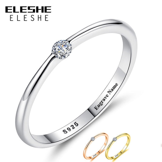 ELESHE Authentic 925 Sterling Silver Rings Round Zirconia Crystal Finger Rings for Women Wedding Original Silver Jewelry