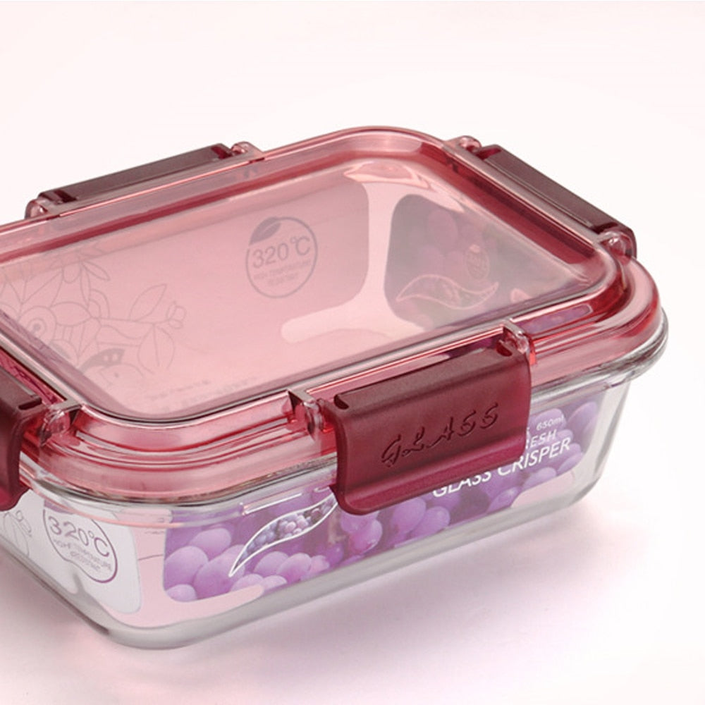 Glass Lunch Box Microwave Bento Heating Refrigerated Sealed Leakproof Food Container Storage Transparent Lid Round Square Box