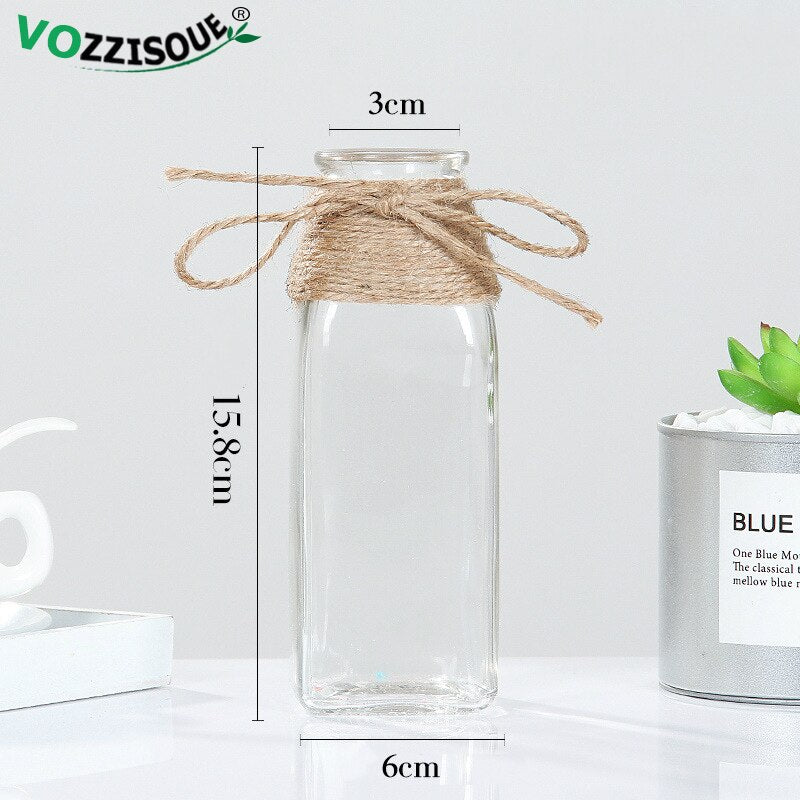 1-4PCS Nordic Bonsai Flowerpot Geometric Terrarium Hemp Vase Rope Transparent Glass Decorative Pots Balcony Hydroponic Planter