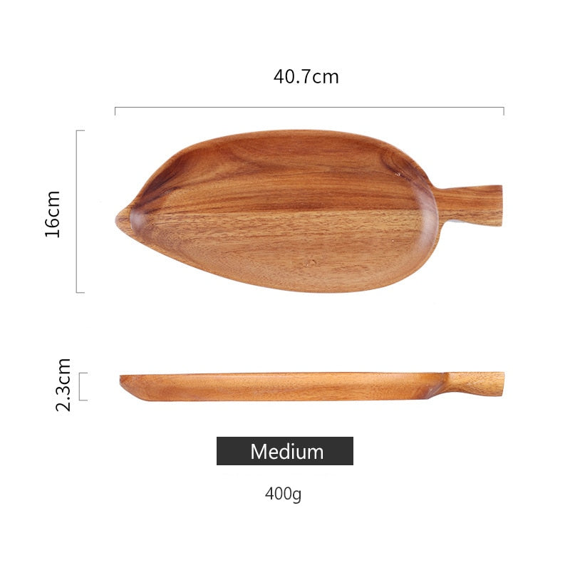 Acacia Wood Solid Wooden Plate Leaf Shape Wood Dishes Dessert Bread Plate Nuts Snack Plates Cake Wooden Tray Kitchen Utensils