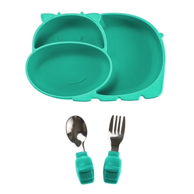 Cow Silicone Baby Feeding Silicone Plate Kids Food Bowl For Breakfast Nursning Feeding Tableware Set Dishes With Spoon Fork Set