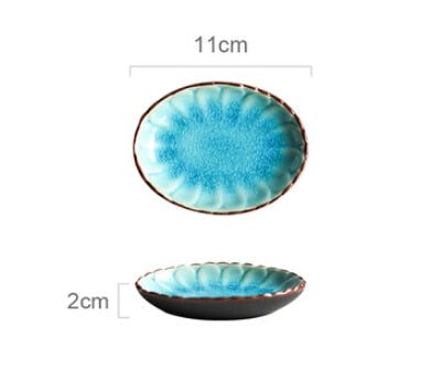 KINGLANG Ice Cracking Glaze Ceramic Tableware Household Dishes Rice Bowls Steamed Fish Dishes Porcelain Blue Dinner Plates