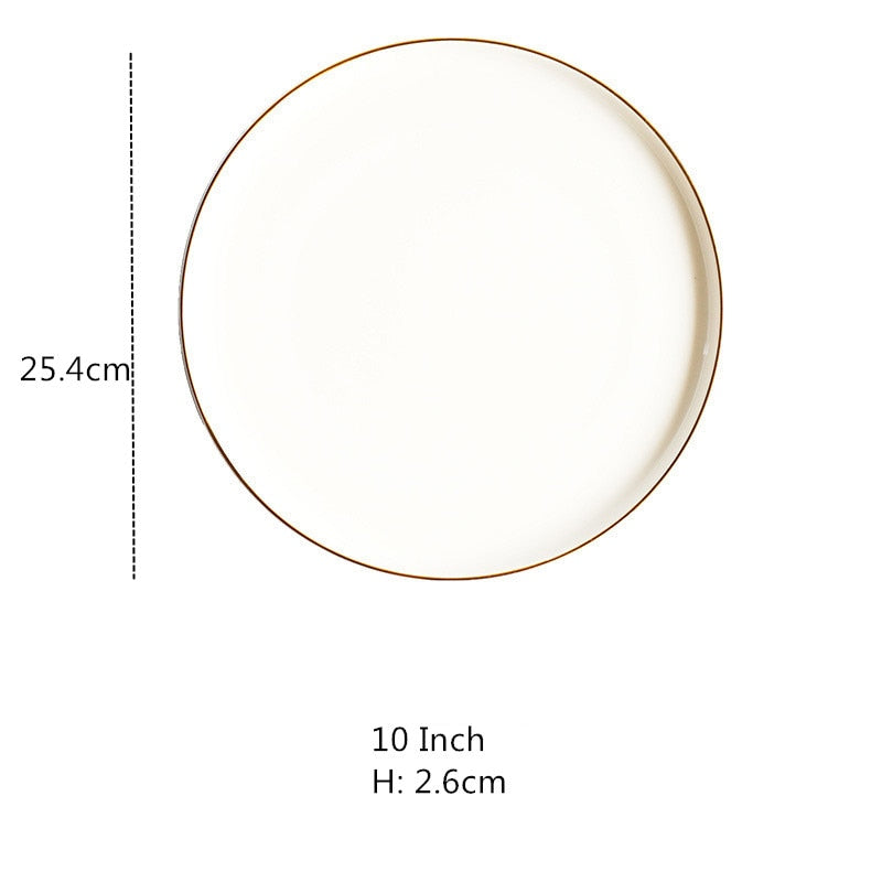 Brief Noridc Round Ceramic Plate Solid Gold Edge Porcelain Glaze Dinner Plate Western Steak Cake Dessert Tray Snack Dishes Plate