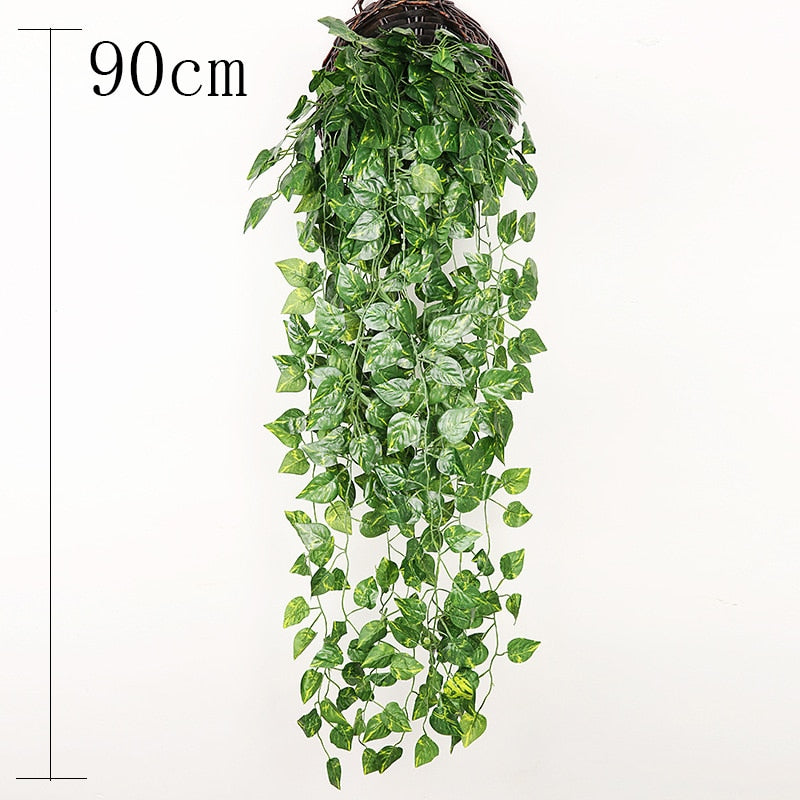 Artificial Plant Vines Wall Hanging Rattan Leaves Branches Outdoor Garden Home Decoration Plastic Fake Silk Leaf Green Plant Ivy