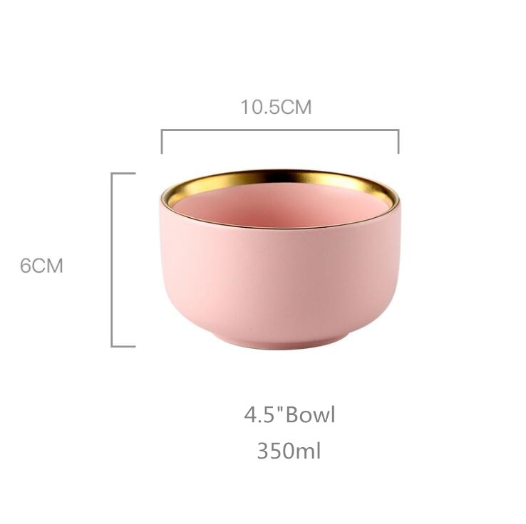 Gilt Rim Pink Porcelain Dinner Plate Set Kitchen Plate Ceramic Tableware Food Dishes Rice Salad Noodles Bowl Mug Cutlery Set 1pc