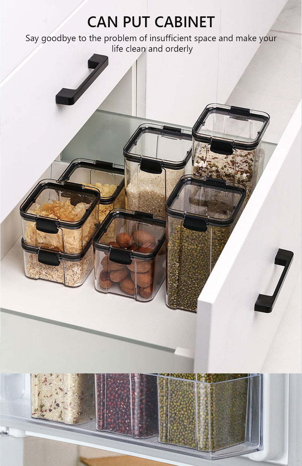 Storage Container Plastic Transparent Box Multigrain Cereal Containers Airtight Pantry Pasta Kitchen With Lid Food Sealed Cans
