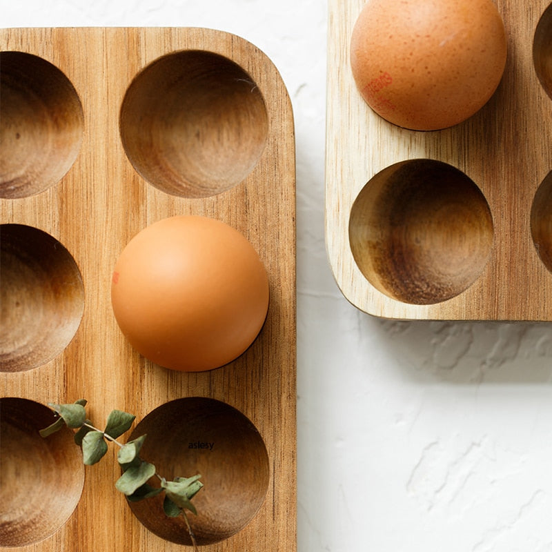 Kitchen Containers Acacia Wood Double-Row Egg Storage Box Household Refrigerator Egg Rack Accessories Container Storage Kitchen